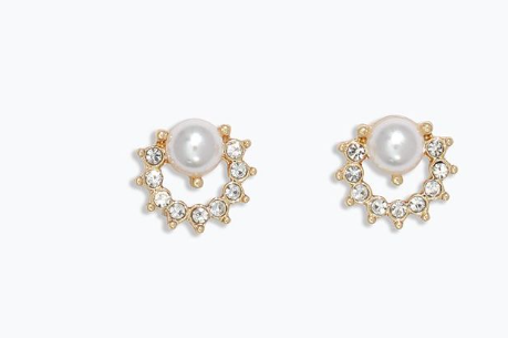 Cuties Pearls+Crystals In Gold Earrings