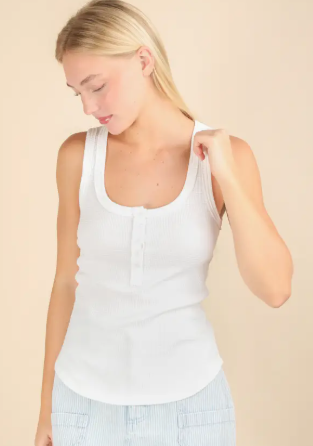 Solid Button Down Fitted Knit Tank Top