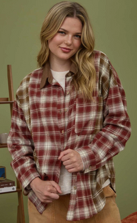 Plaid Color Block Pattern Button Down Shirt