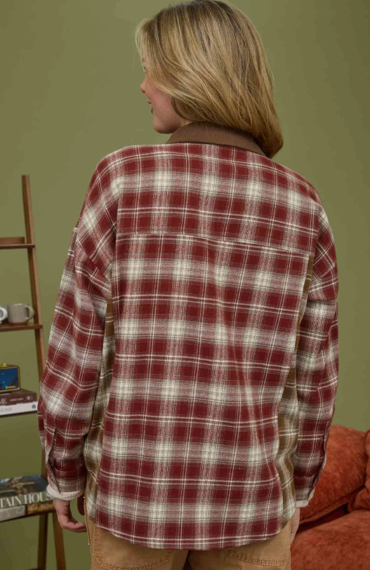 Plaid Color Block Pattern Button Down Shirt
