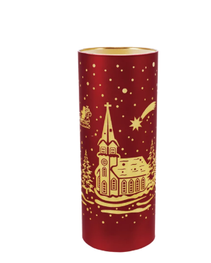 Glass LED Light with Laser Etched Santa's Sleigh Scene