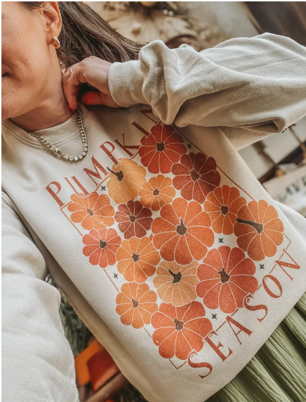 Pumpkin Season Floral Crew Neck Sweatshirt
