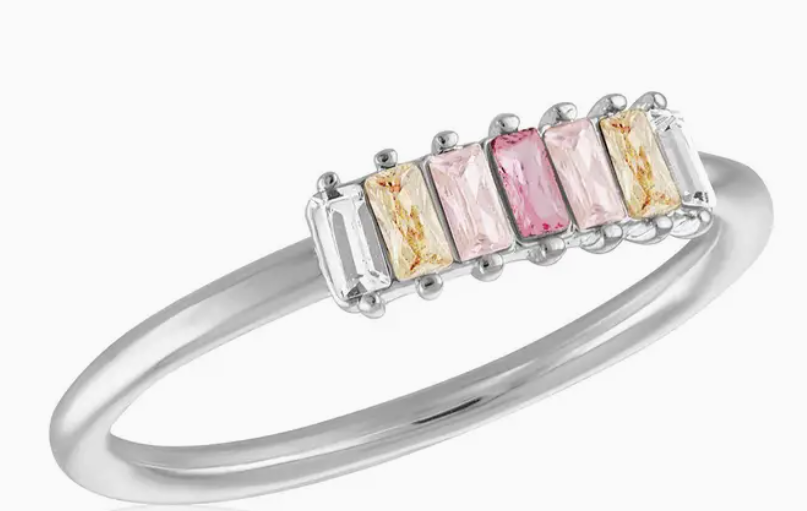 Vertical Pink Transitional Mini Baugette Ring