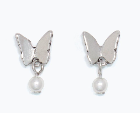 Cutie Silver Butterflies With Pearl Earrings