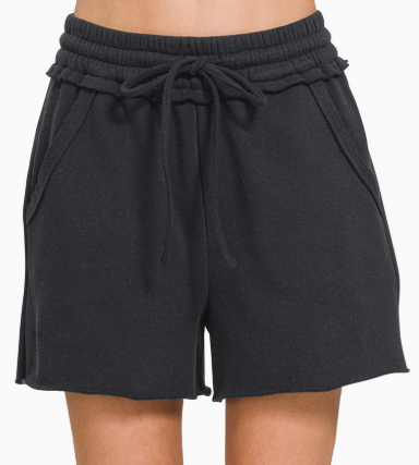 Fleece Raw Hem Shorts With Draw String