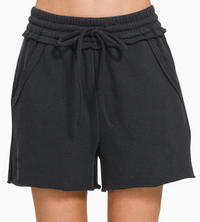 Fleece Raw Hem Shorts With Draw String