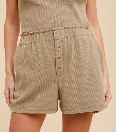 Distress Snow Washed Thermal Pull-on Shorts