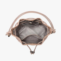 Elliana Faux Woven Bucket Bag w/ Drawstring & Snap Closure