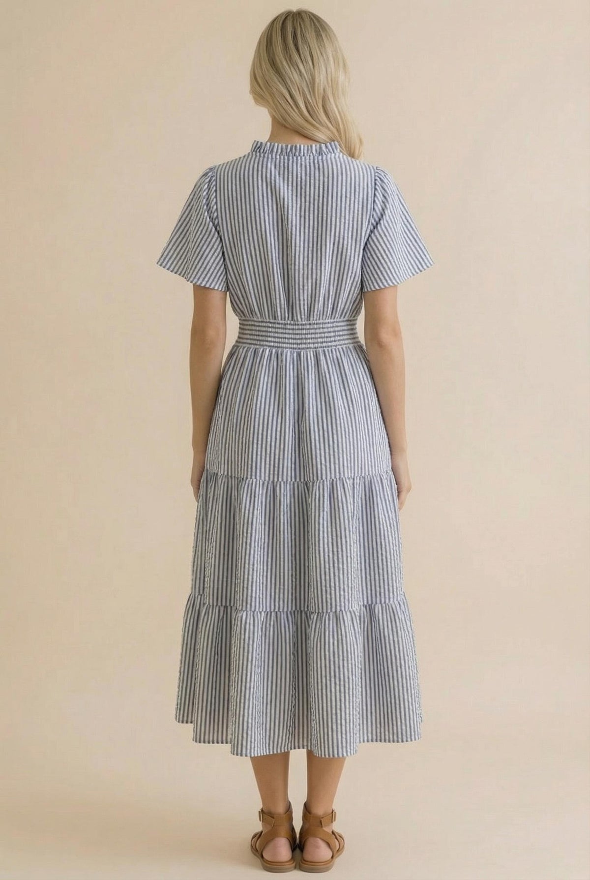 Vertical Striped Tiered Maxi Dress