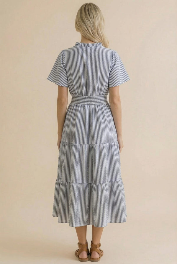 Vertical Striped Tiered Maxi Dress