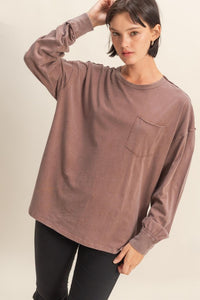 Oversized Washed Long Sleeve Pocket Tee