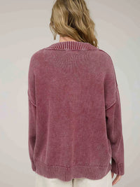 Washed V Neck Long Sleeve Oversized Knit Sweater