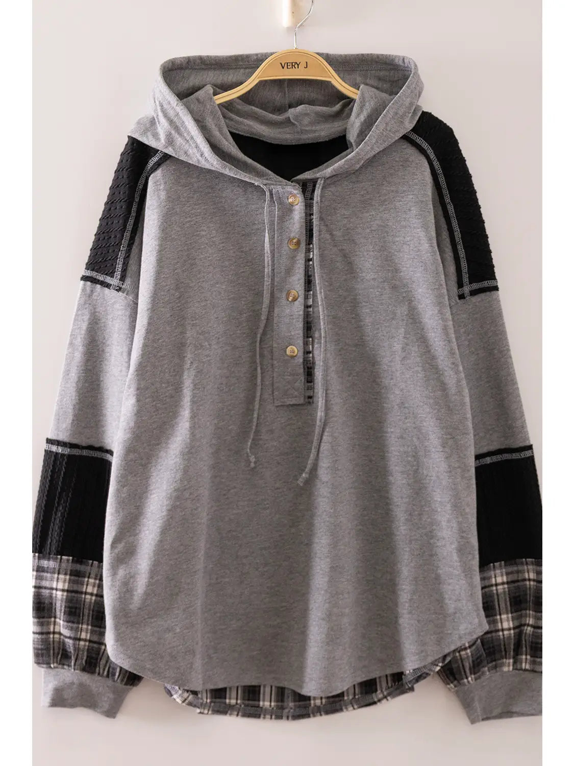 Plaid Contrast Hoodie Pullover