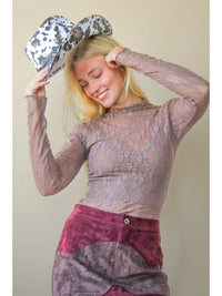 High Neck Fitted Sheer Mesh Lace Knit Top