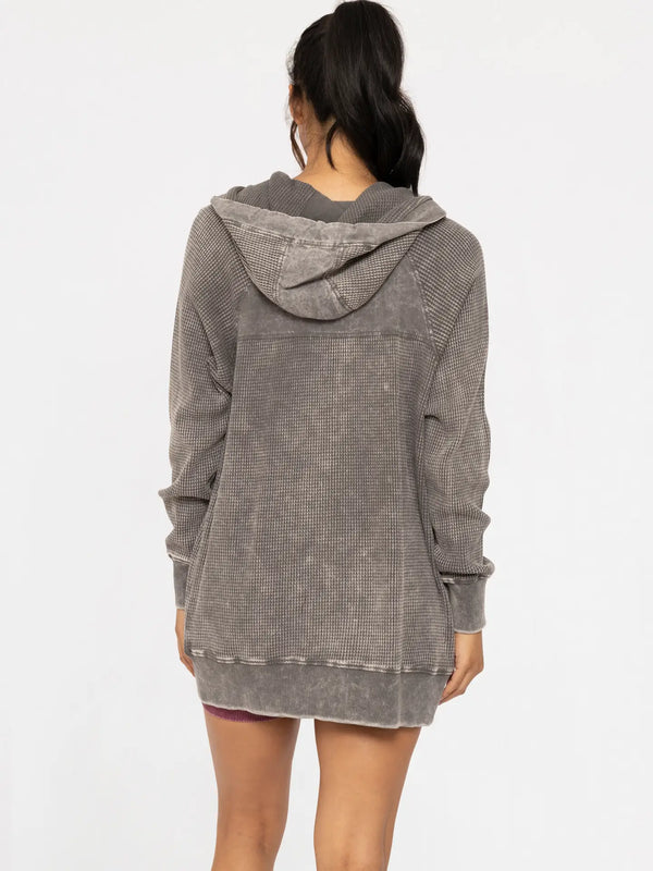 Oversized Mineral-Washed Zip-Up Hooded Jacket