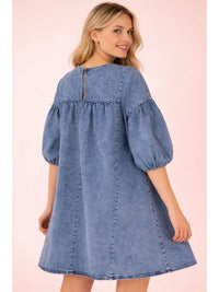 Washed Denim Casual Mini Dress