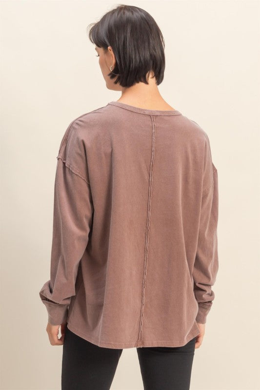 Oversized Washed Long Sleeve Pocket Tee