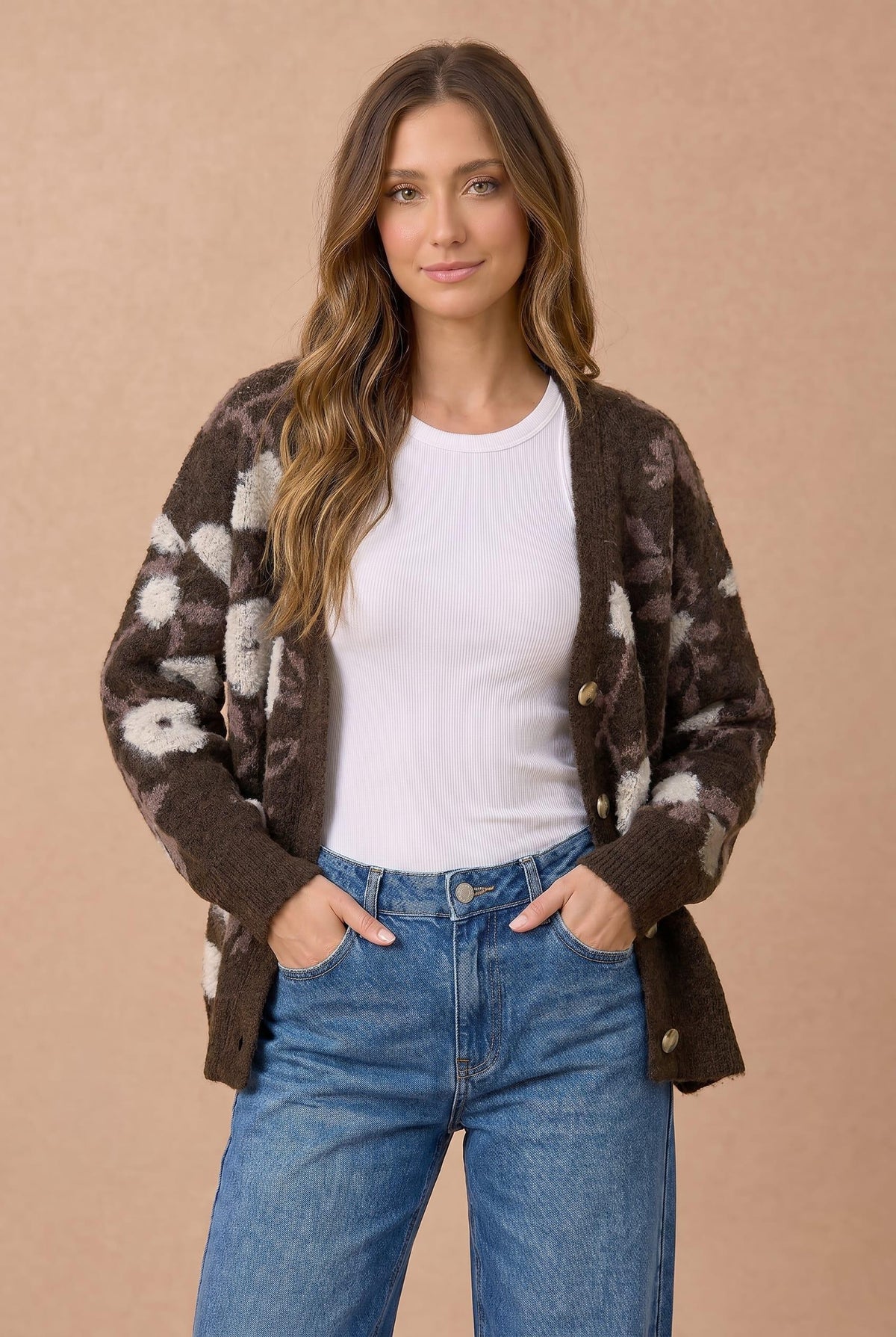 Oversized Floral Jacquard Cardigan