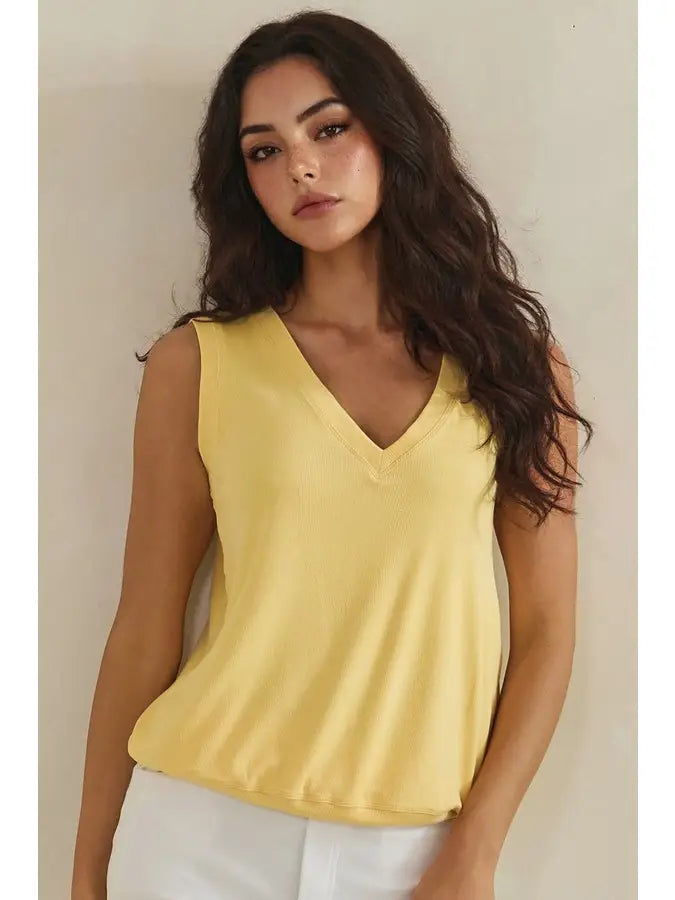 Luxeair Ribbed Relaxed V-Neck Tank Top