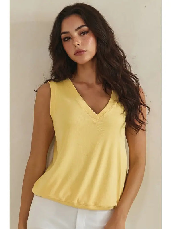 Luxeair Ribbed Relaxed V-Neck Tank Top