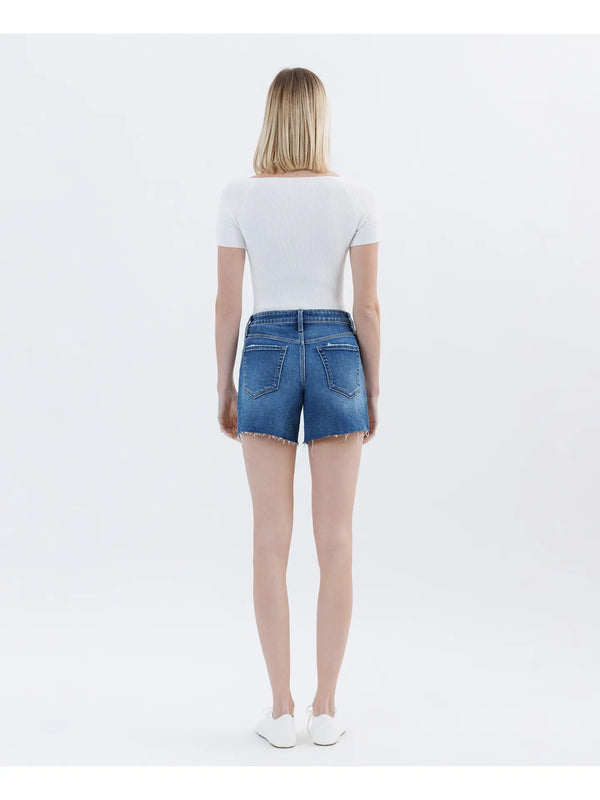 Lovervet By Vervet High Rise Raw Hem Denim Shorts