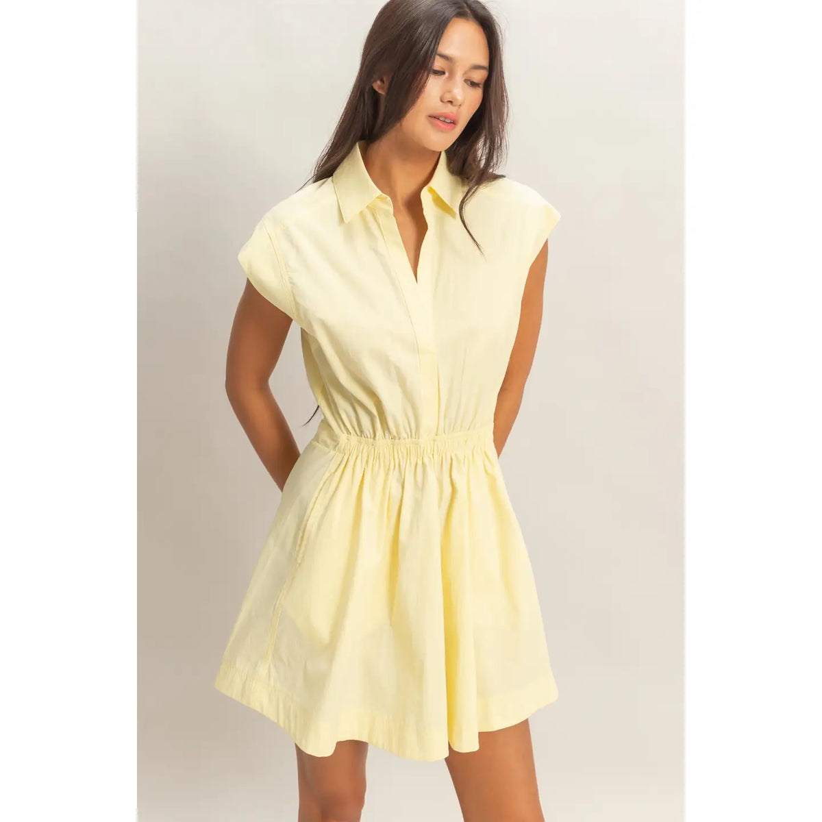 Sleeveless Collared Shirred Mini Dress