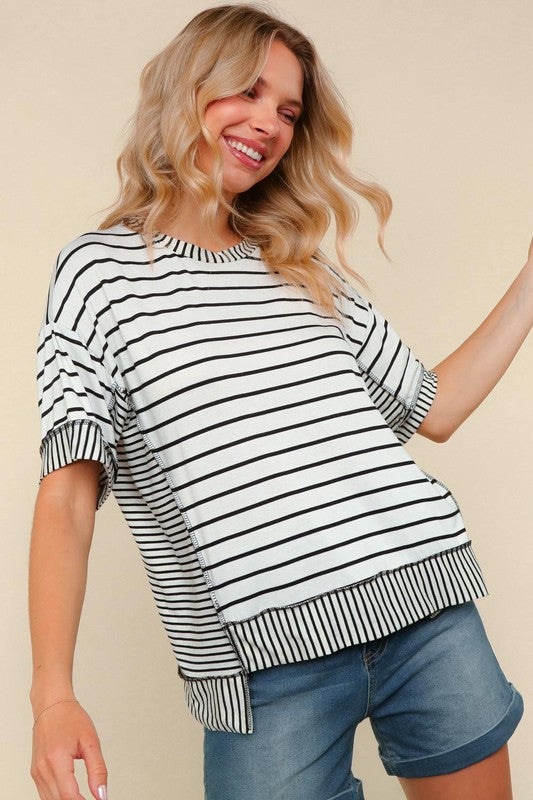 Loose Fit Knit Plus Top W/ Outseam Overlock