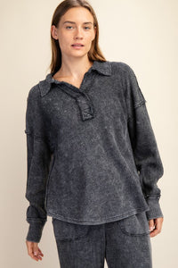 Mineral Washed Waffle Polo Sweatshirt