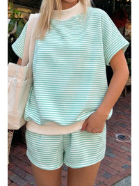 Stripe Contrast Mock Neck Tee & Shorts