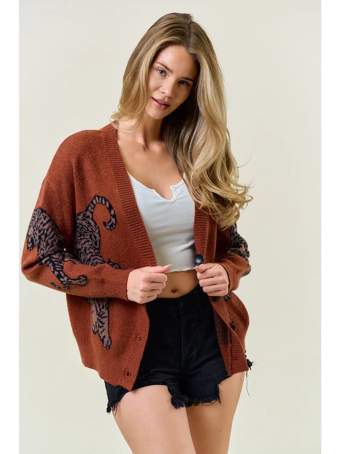 Tiger Printed Sweater Cardigan