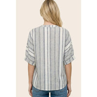 V Neck Yarn Dye Striped Shirts