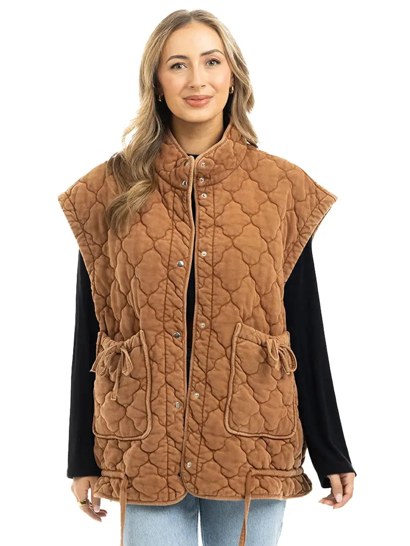 Oversized Garment Washed Quilted Vests