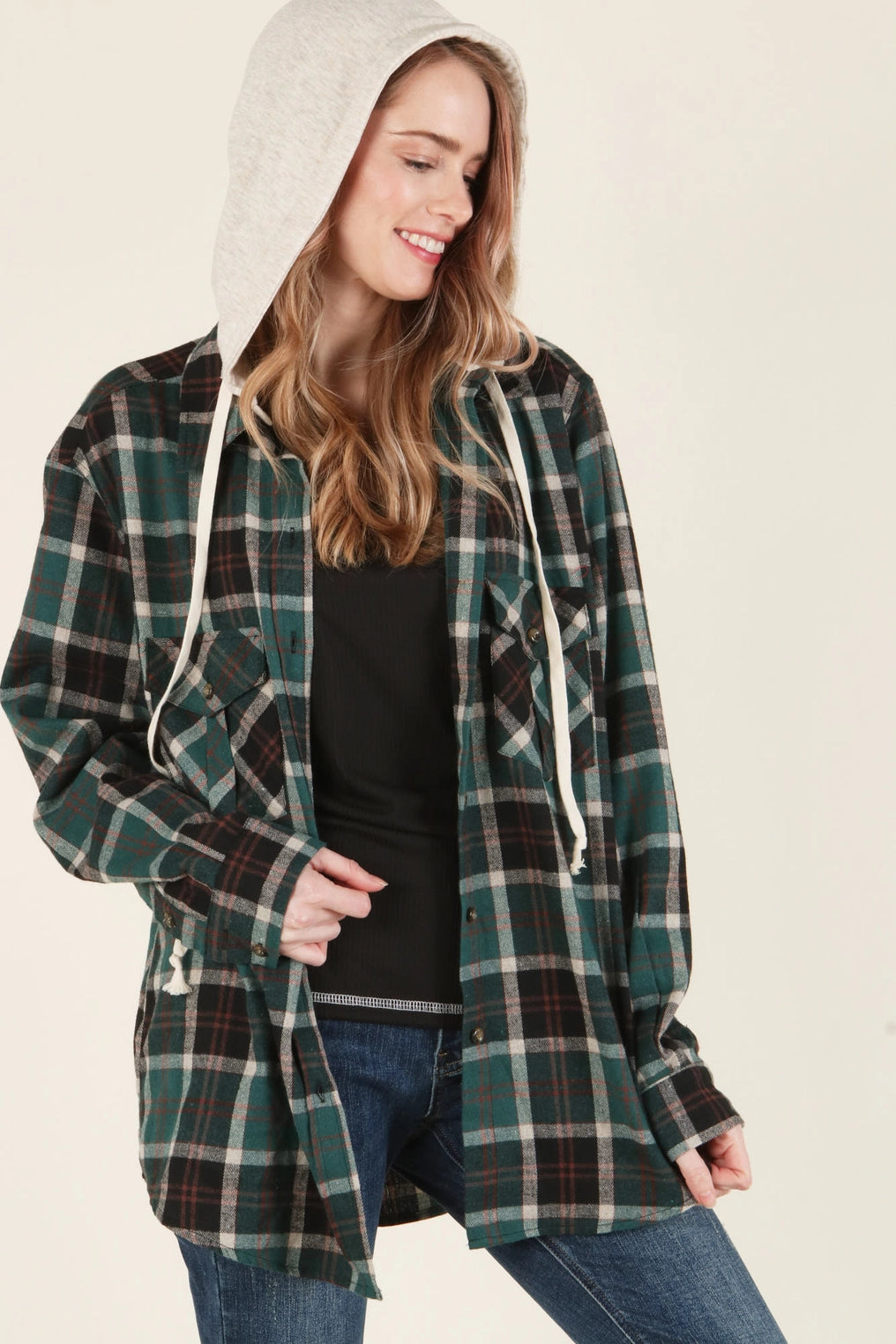 Plaid Plus Hoodie Shacket