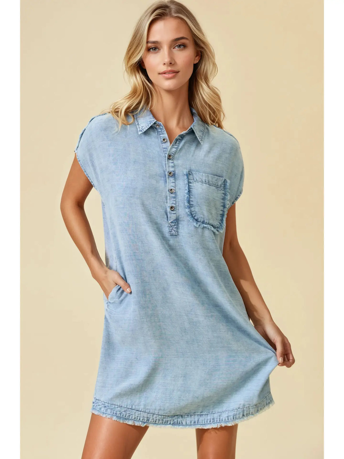 Tencel Denim Short Sleeve Shirt Mini Dress
