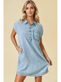 Tencel Denim Short Sleeve Shirt Mini Dress