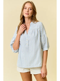 Striped Puff Sleeve Pullover Top