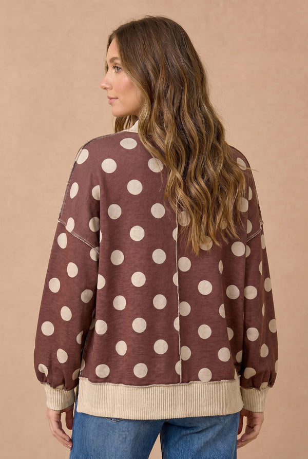 Oversized Polka Dot Pullover Sweatshirt