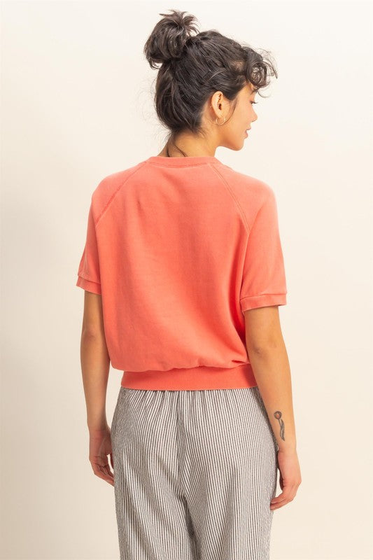 Crew Neck Terry Ribbed Hem Everyday Tee