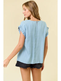 Tencel Denim Pleated Dolman Sleeve Top