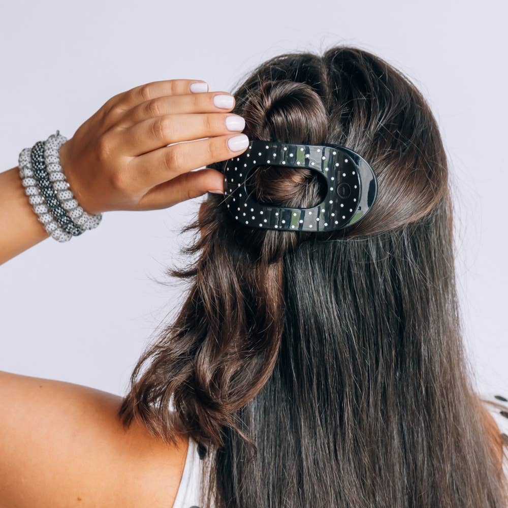 Flat Round | Black Polka Dot Party | Medium Hair Clip