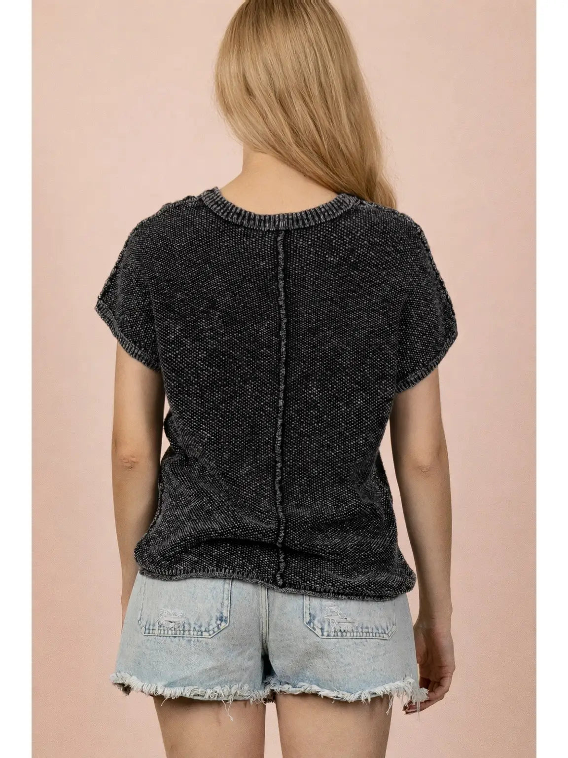 Mineral Washed Knit Casual Sweater Top