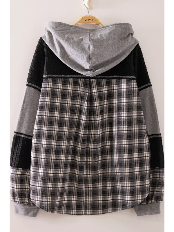 Plaid Contrast Hoodie Plus Pullover