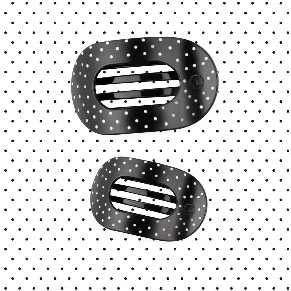 Flat Round | Black Polka Dot Party | Medium Hair Clip