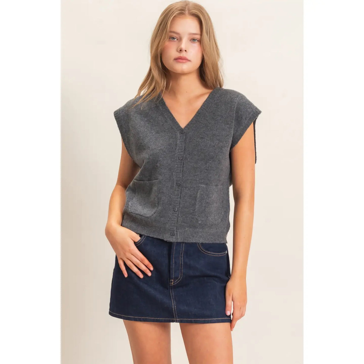 V-Neck Buttoned Sweater Vest