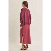 Romance Boat Neck Sweater and Satin Slip Midi Dress Set