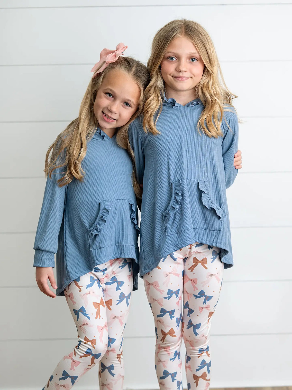 Girls Blue Ruffle Hi-Lo Hoodie & Coquette Bow Legging Set