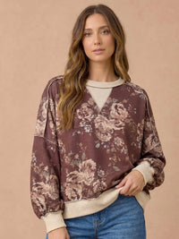 Color Block Floral Pullover Knit Plus Top