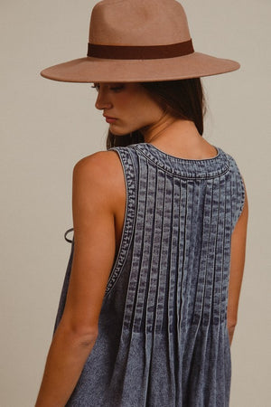 Mineral Washed Pintuck Romper With Side Pocket
