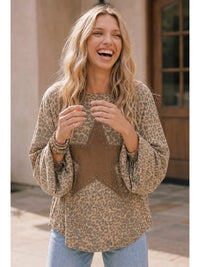 Leopard Print Star Patch Oversized Pullover