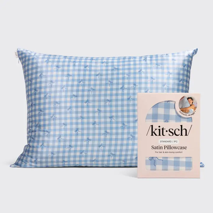 KITSCH Satin Pillowcase Standard - Gingham Blue